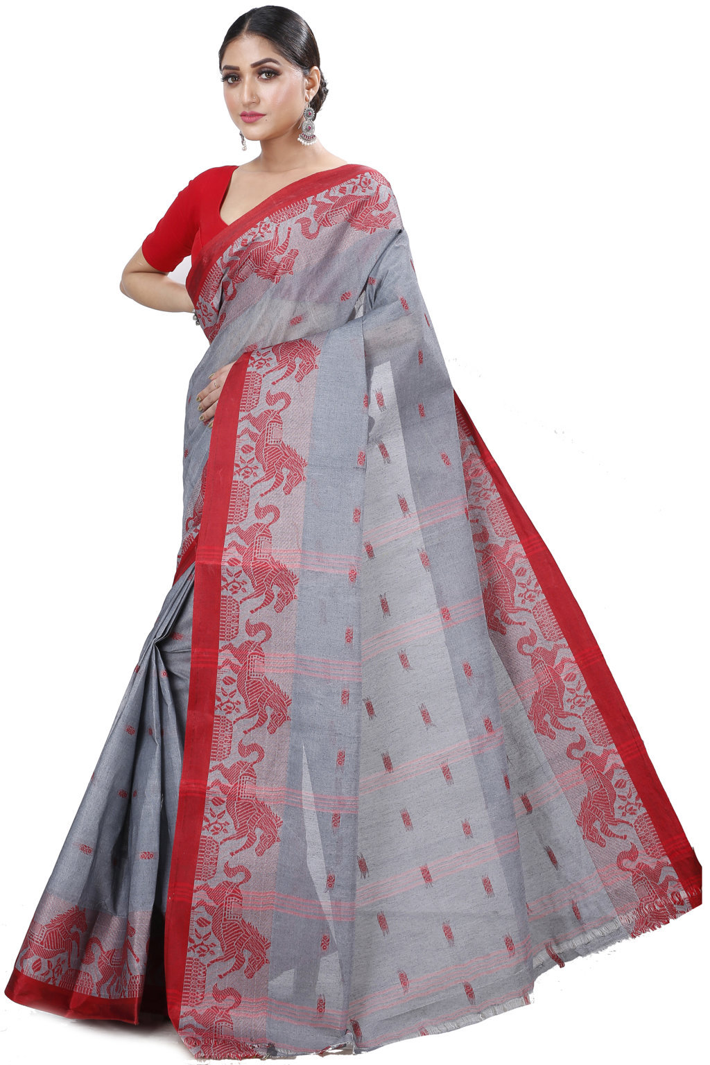 Grey Pure Cotton Indrani Tant Saree (1016)